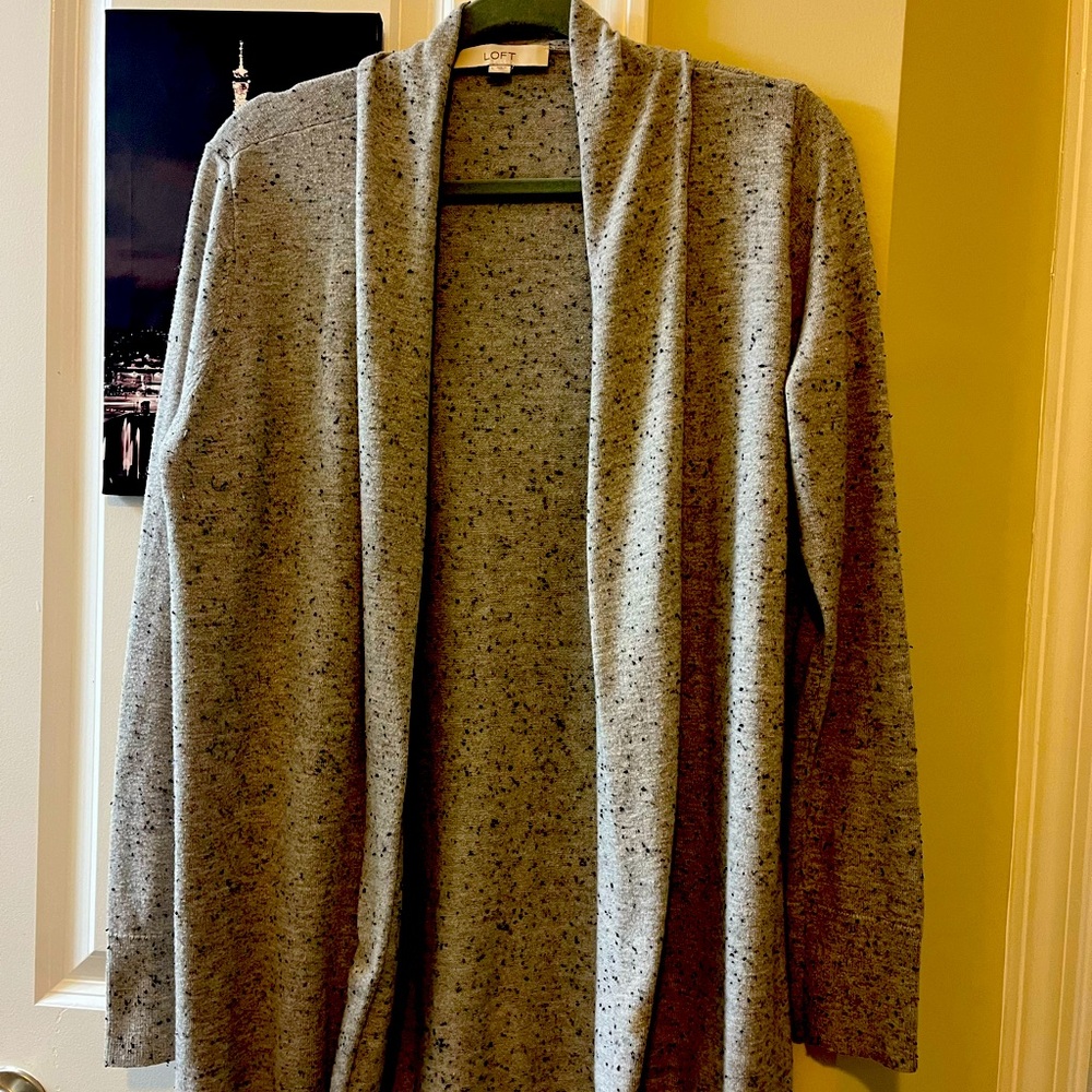 Women’s shawl open cardigan grey salt & pepper flecked in grey